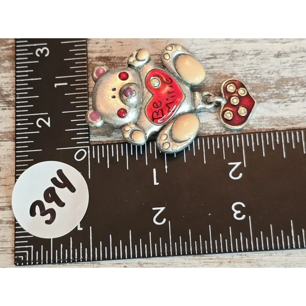 Vintage AJMO Teddy Bear Brooch Be Mine Articulated Dangle Heart Mothers Day Gift